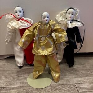 Vintage Clown Harlequin Jester Ceramic Plush Dolls